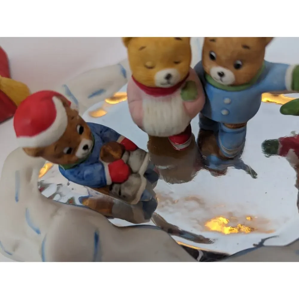 CHRISTMAS BEARS SKATING PARTY TEA LIGHT BY JASCO #107 ORIGINAL BOX HAND PAINTED